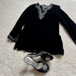 Stretchy velvet and silver sequin top size medium